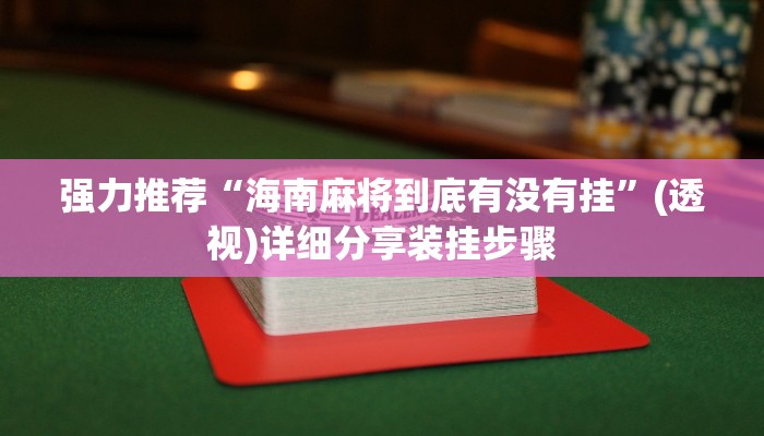 强力推荐“海南麻将到底有没有挂”(透视)详细分享装挂步骤