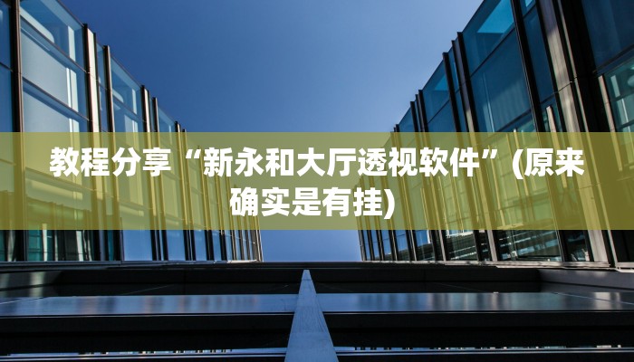 教程分享“新永和大厅透视软件”(原来确实是有挂) 