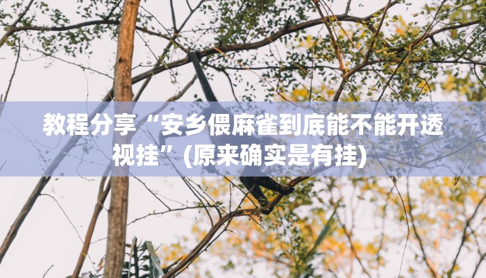 教程分享“安乡偎麻雀到底能不能开透视挂”(原来确实是有挂) 